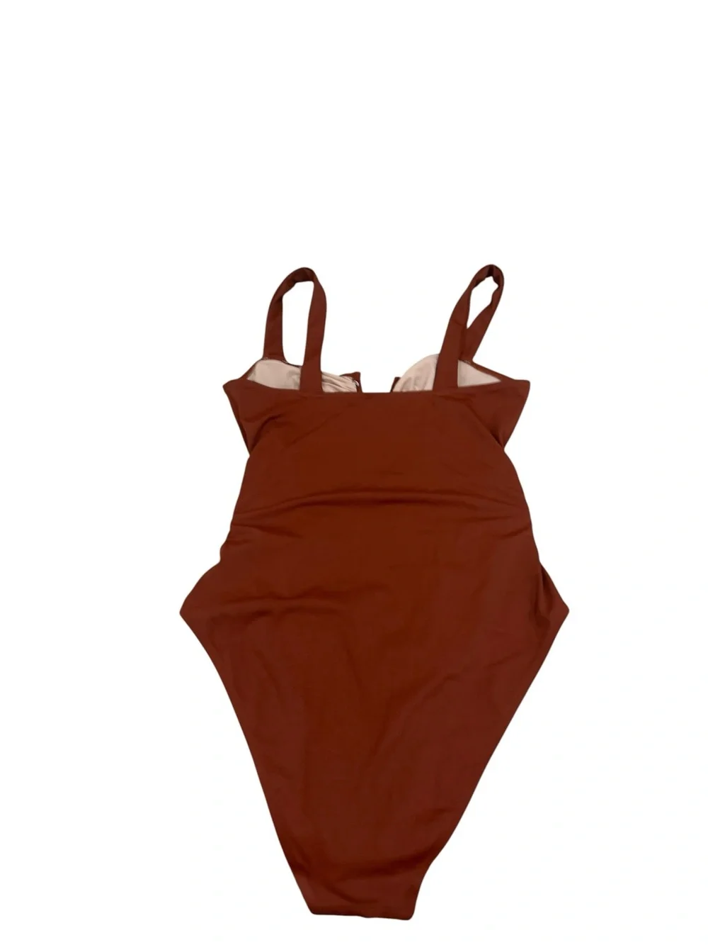 Follow Suit One-Piece Swim Suit cognac floral cutout White Trim gold ring large